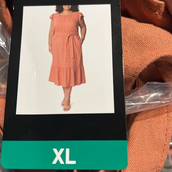 Briggs Women's Linen Blend Tiered Dress orange red M L - Picture 5 of 6